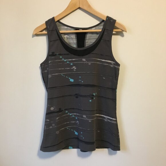 Lucy Charcoal Grey Blue Paint Splat Racer Back Tank Top - Picture 1 of 11